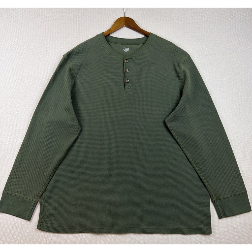 Falls Creek Thermal Waffle Knit Henley Shirt Mens XXXL Green Streetwear Casual